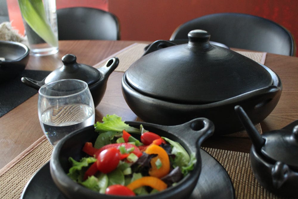 Chamba Cookware Authentic Chamba Bowl w/ One Handle - Elegant, All-Natural Black Clay Dish for Soups, Salads and Serving - Handmade in Colombia