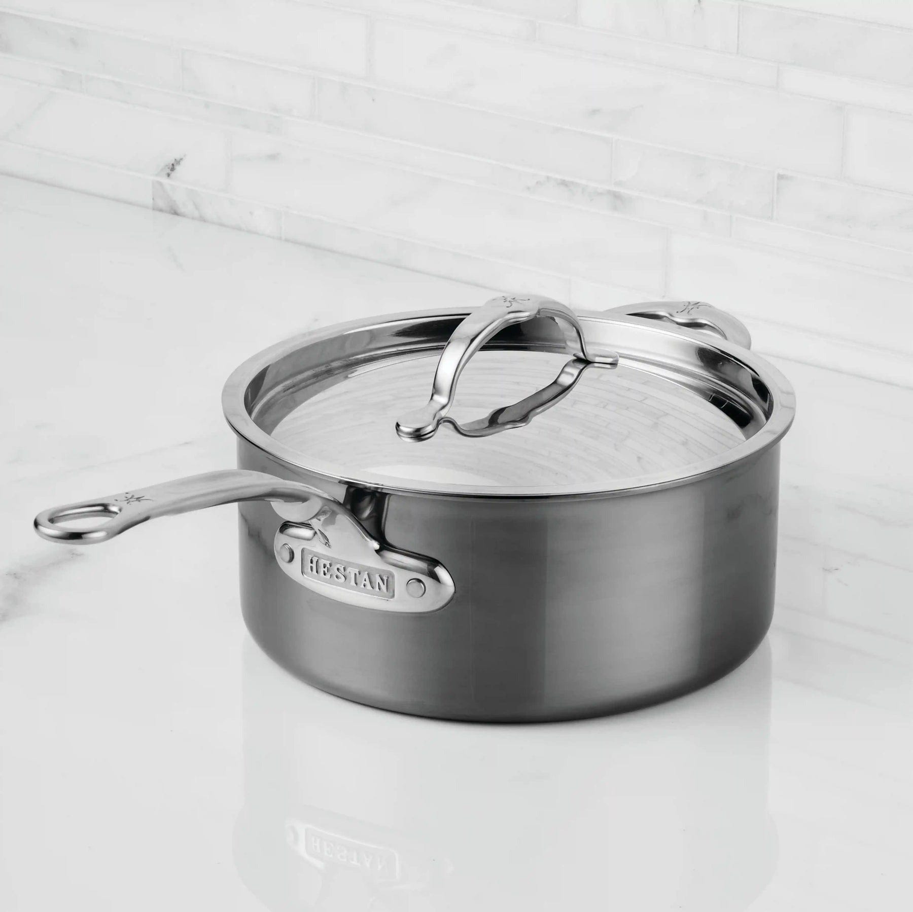 Cookware Hestan Nanobond Covered Saucepan with Helper Hander, 4 Quart