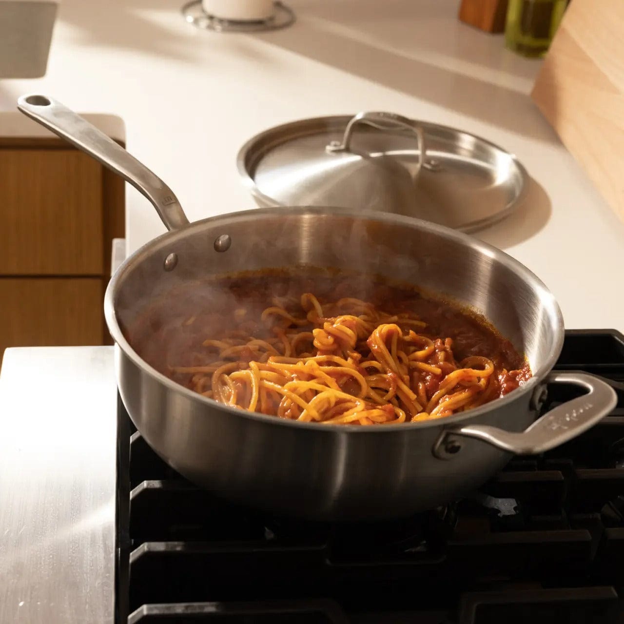 Cookware MADE IN 5-Ply Stainless Steel Saucier with Lid - 5 Quart - Made in Italy