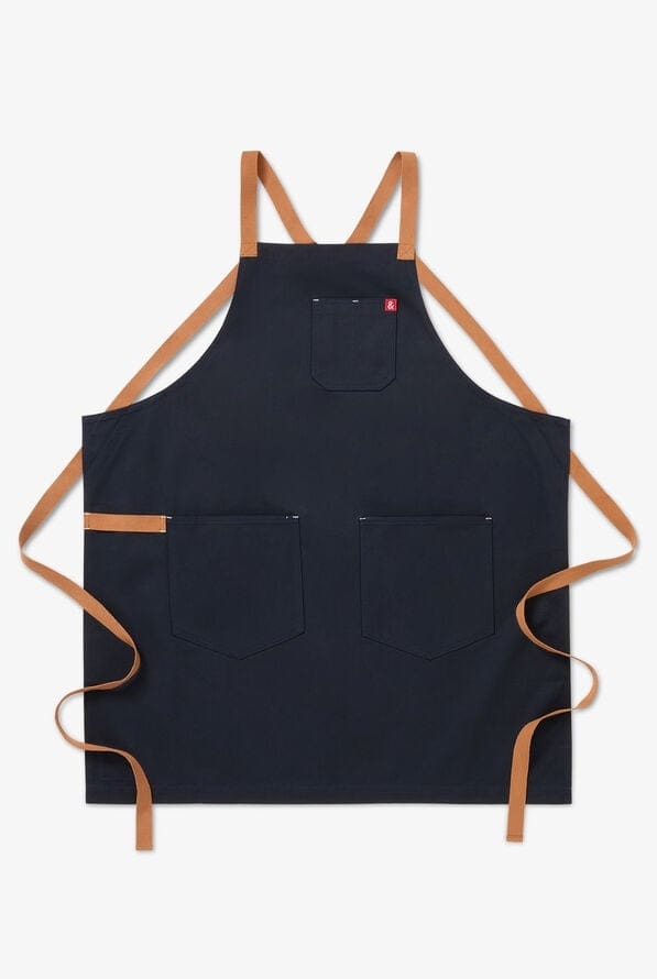 Linen Toque Blanche Apron, Cross Back Navy