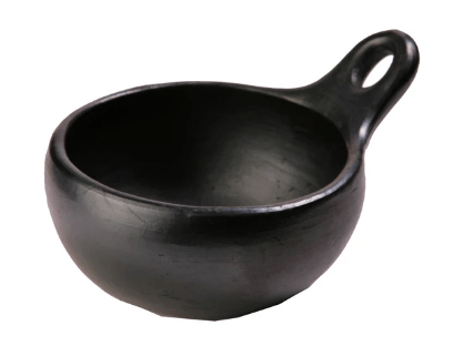 Chamba Cookware Authentic Chamba Bowl w/ One Handle - Elegant, All-Natural Black Clay Dish for Soups, Salads and Serving - Handmade in Colombia