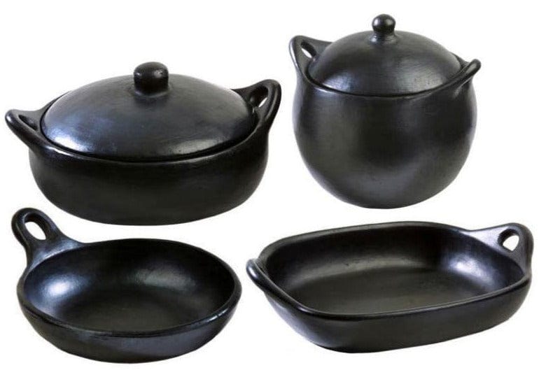 Authentic Chamba Gourmet Kitchen 4-Piece Gift Set - Black Clay Essentials for Soups, Stews, Roasts & More - Stovetop & Oven Safe – Handmade in Colombia