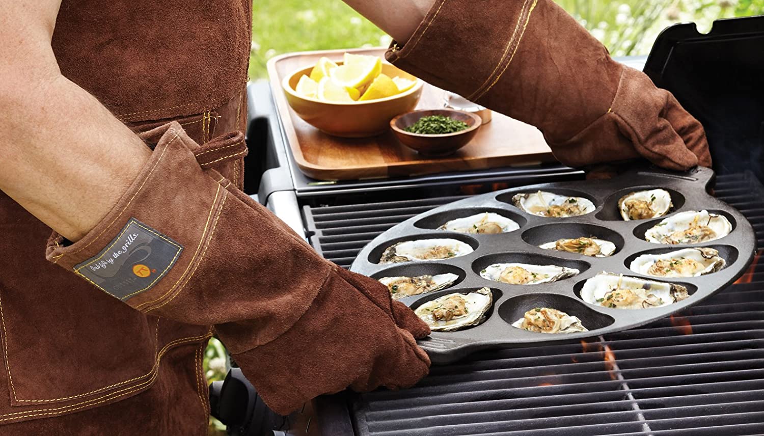 Barbecue Outset Leather Grill Gloves, Brown